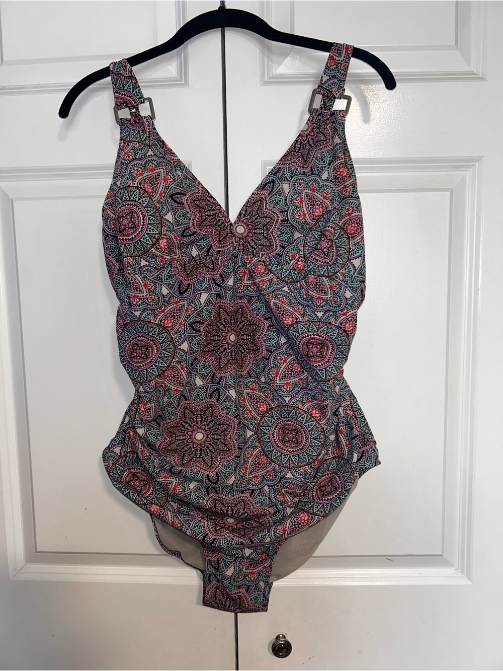 Assets by Spanx Pink & Teal Floral Medallion One-Piece Swimsuit